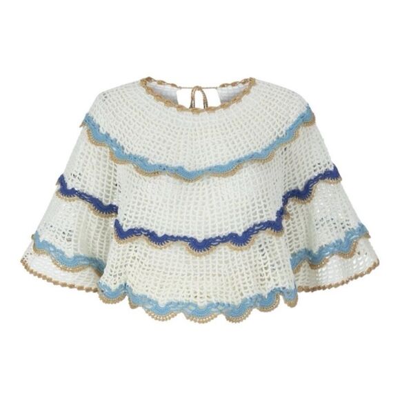 REVOLVE Tops - Revolve My Beachy Side Boho Cream Gold Blue Rima Crochet Top Size Small NWT!